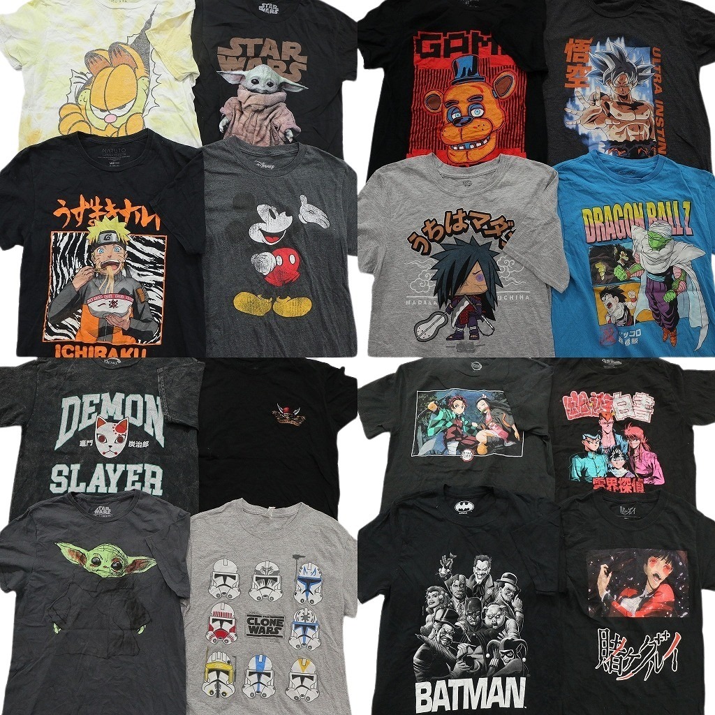 古着卸 まとめ売り キャラクター Tシャツ 16枚セット ( メンズ Ｓ ) ドラゴンボール 鬼滅の刃 幽遊白書 バットマン 中古 古着 NF8090｜YAMAHISA USEDCLOTHINGSHOP