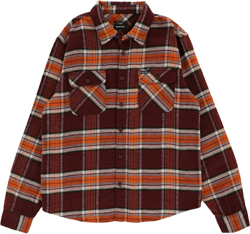 Brixton Bowery L/S Flannel Shirt Mahogany/Burnt Orange L フランネルプルオーバー 貨物輸送無料