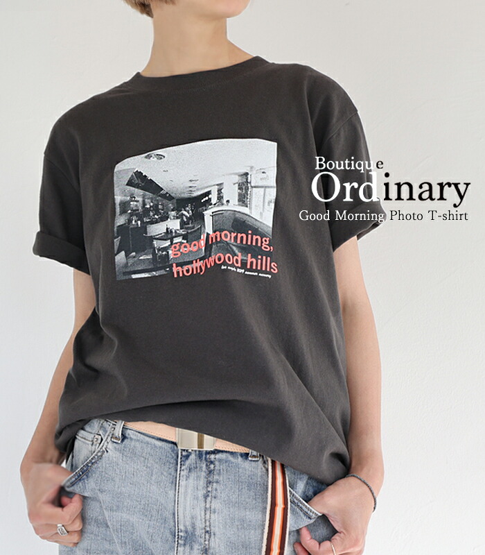 Boutique Ordinary フォトT 半袖カットソー レディース チャコールグレイ S/M/L ブティークオーディナリー