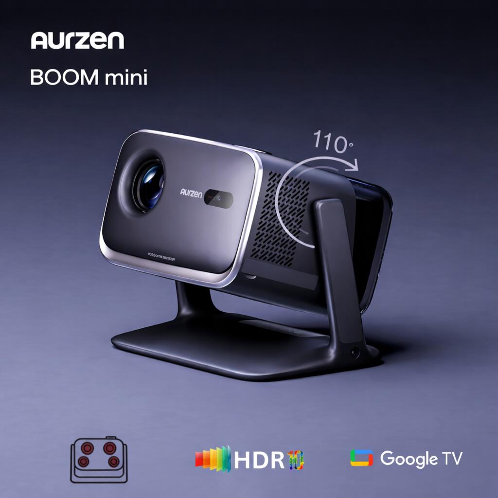 Aurzen 映写機 身寄り用【2025新品・Google TV積み上げる・Netflix堅苦しさ使用許可】】500ANSI 上昇限度 1080P 盛りだくさん固定ディスク 無線LAN6 Bluetooth Dobly相応う 20W金棒引き内蔵 ToF オート興味の中心/自動小銃台形手を加える 防塵 静音 BOOM mini