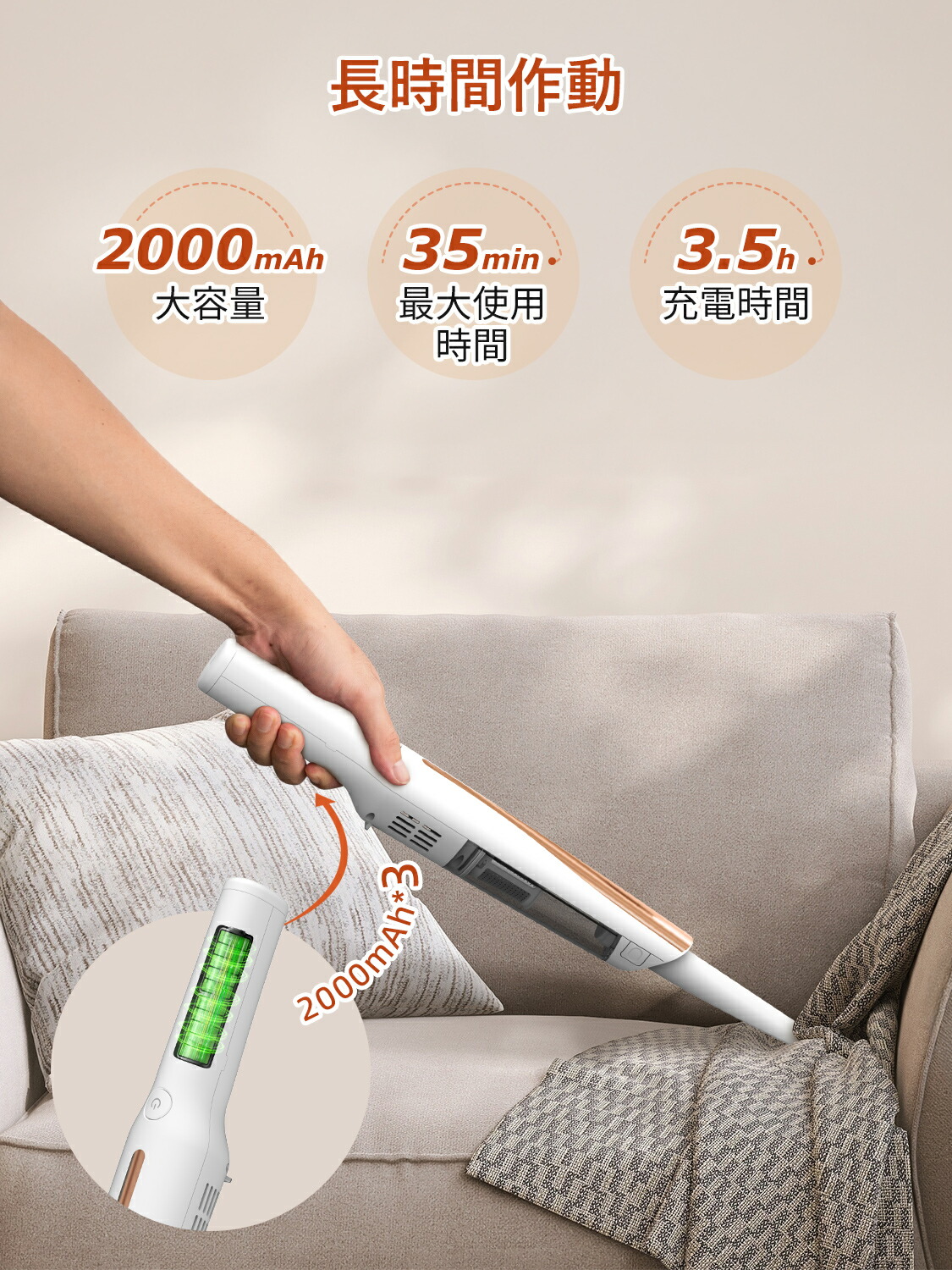 掃除機 コードレス 軽量 強力吸引 サイクロン 500g 17,600Pa 掃除機 コードレス 軽量 強力吸引 サイクロン 500g 17,600Pa