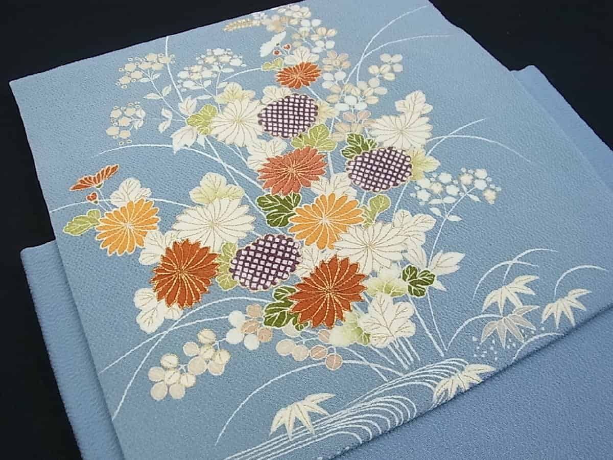 きれい 九寸名古屋帯 駒刺繍 御所車花松文 鬼しぼ縮緬 金糸 未使用 m