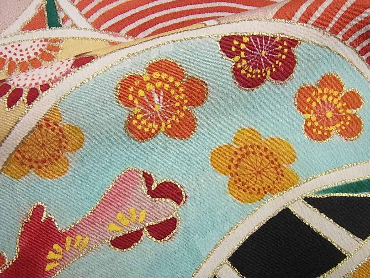 □平和屋□アンティーク 振袖 刺繍 群鶴吉祥花文 金彩 黒地 逸品3s788