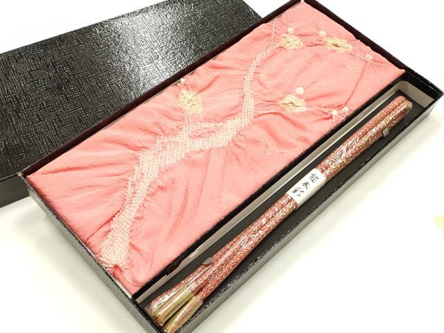 平和屋着物●和装小物 帯締め・帯揚げセット 能衣彩 丸組 絞り 枝梅 金銀糸 金彩 正絹 逸品 未使用 AABJ8974ay|平和屋