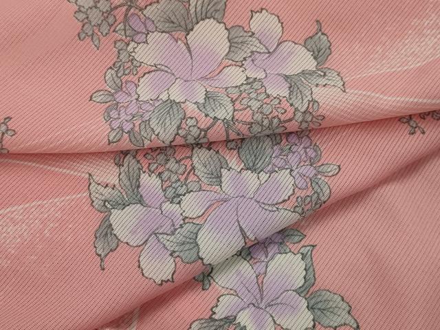 平和屋着物＊夏物 小紋 絽 流水花文 洗える着物 AAAY0450sx