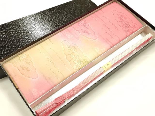 平和屋着物●和装小物 帯締め・帯揚げセット 平組 雲取り花地紋 金糸 暈し染め 花やわらぎ 正絹 逸品 未使用 AABJ8977ay|平和屋