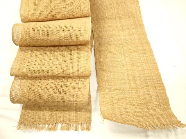 長閑やかさ屋御召しもの＊夏物 半幅帯 狐色 麻 珠玉 DABC8295珊