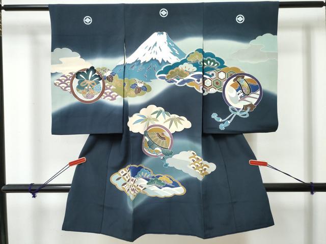 平和屋着物[]お宮参り　男の子　祝着　産着　初着　のしめ　雲取り風景笹松文　暈し染め　金彩　逸品　DABE7287ma｜平和屋