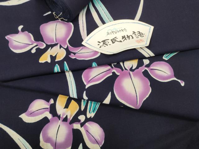 長閑やかさ屋御召しもの＊夏物 浴衣 布切れ 着尺 注染 花ショウブ 花ショウブ 綿 珠玉 未当て嵌める DABD8650zzz