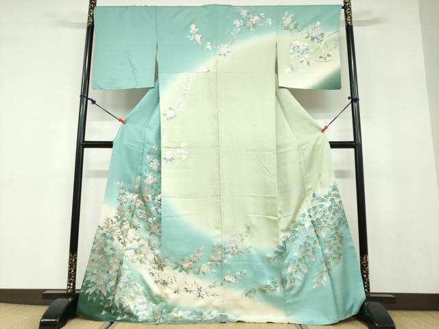 長閑やかさ屋御召しもの●螺鈿絵描き 藤本隆士 短い訪問着 螺鈿 枝花文 暈し染め 現ナマ彩 正絹 珠玉 DABD9565ud