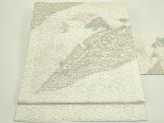 長閑やかさ屋お召しもの＊夏物 九寸名古屋帯 すくい織 顕花植物文 金糸 正絹 珠玉 未当て嵌める CABG7521rv
