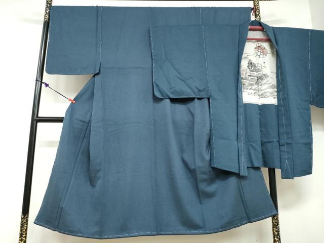 長閑やかさ屋お召しもの●成人男性 紬 合奏団 長羽織 青藍色 正絹 珠玉 DABD9338ud