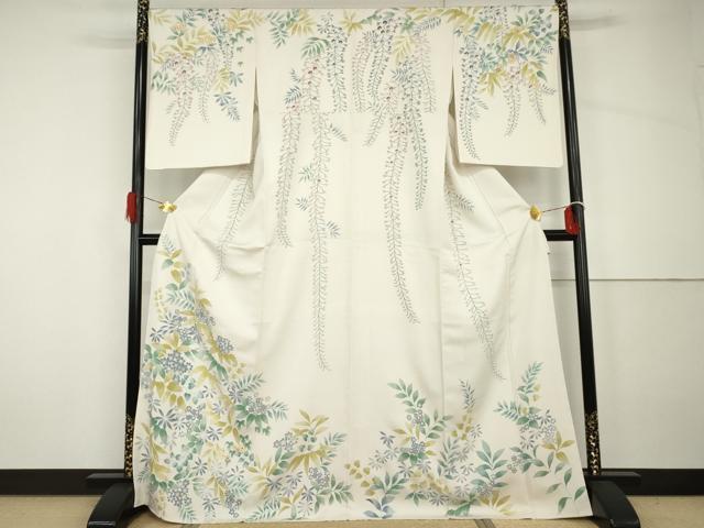 長閑やかさ屋御召しもの●短い訪問着 友禅 枝花文 正絹 珠玉 AABH7134cs
