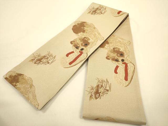 平和屋着物●半幅帯　犬と草履　正絹　逸品　CABI5090ak｜平和屋