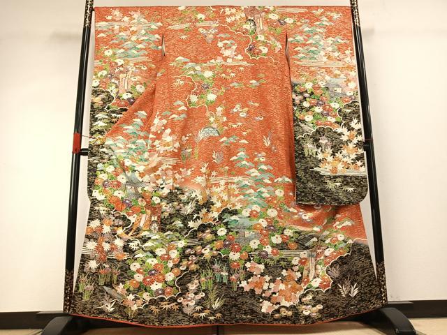 平和屋着物●豪華振袖 駒刺繍 御所車花文 暈し染め 金彩 正絹 逸品 AABH4819fy|平和屋