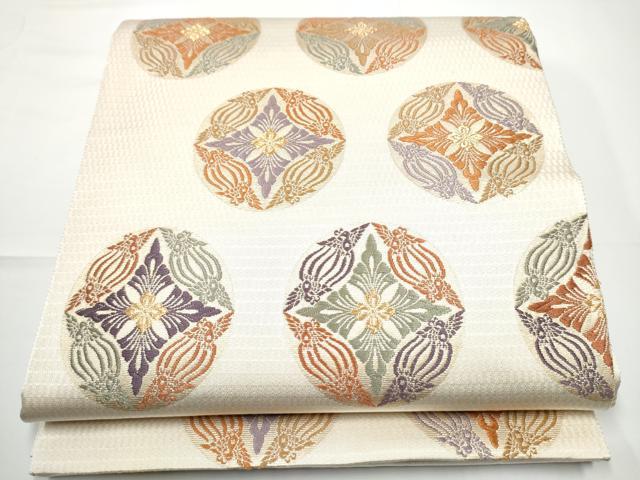 長閑やかさ屋御召しもの●六通柄袋帯 唐織 あけぼの繭 秀華鳥襷文 金糸 正絹 珠玉 CABE0195hy