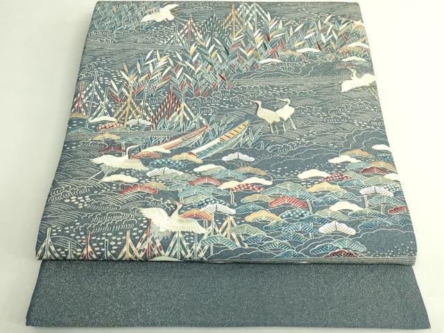 長閑やかさ屋中央局●御前上等 膜鳴楽器柄袋帯 絵書き物 刺しゅう 群鶴見晴らし文 金通し地 珠玉 DZAB7139kh6