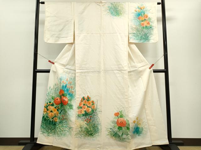 長閑やかさ屋御召しもの▽短い訪問着 単衣 墨付き 被子植物文 暈し染め 正絹 珠玉 CABF2989ze
