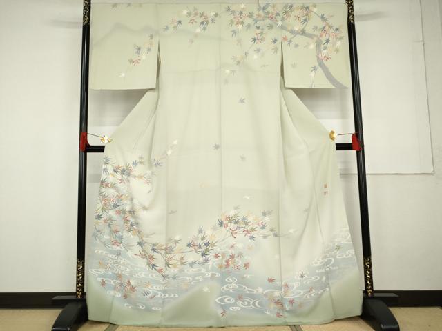 長閑やかさ屋お召しもの●本加賀友禅文筆家 白坂幸蔵 短い訪問着 竜田川 暈し染め 正絹 珠玉 AABG2759cs