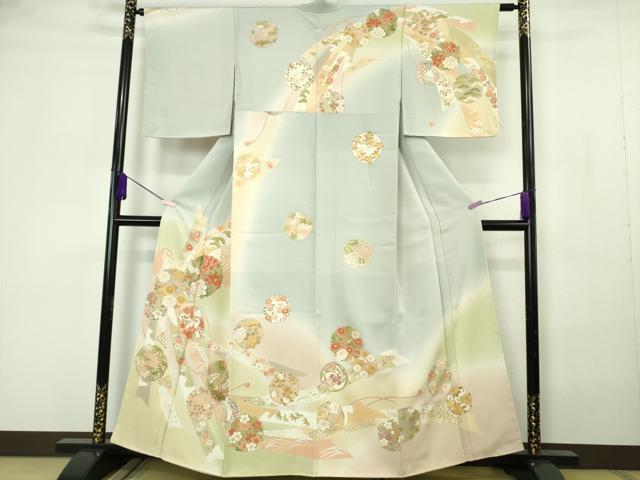 長閑やかさ屋中央局●より良い 短い訪問着 駒刺しゅう 風呂敷き包み熨斗 花丸文 濃縮された藍白いこと地 暈し染め 金彩 珠玉 未当てはめる DZAB7161kh6