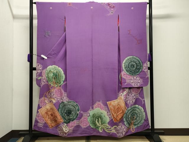 平和屋本店●アンティーク 大正ロマン 振袖 刺繍 鏡裏鳳凰花文 正絹 逸品 CABD9292gh|平和屋