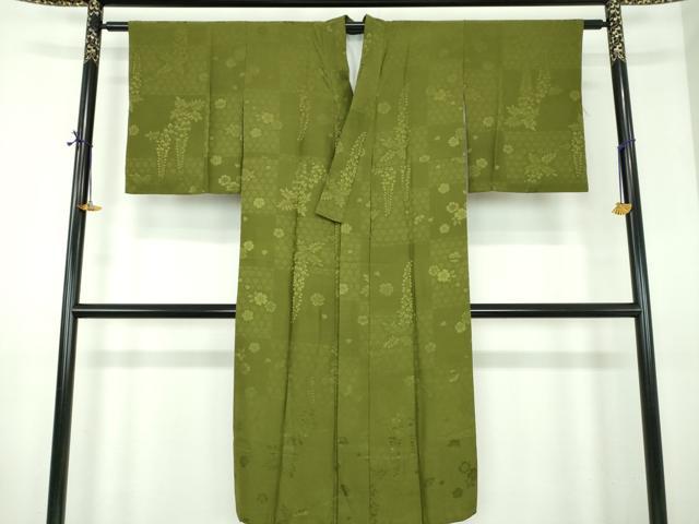 長閑やかさ屋御召しもの●飛び切りな長襦袢 袷 市松藤花房地紋 濃草色 やまと誂製 正絹 珠玉 DABE5162ps