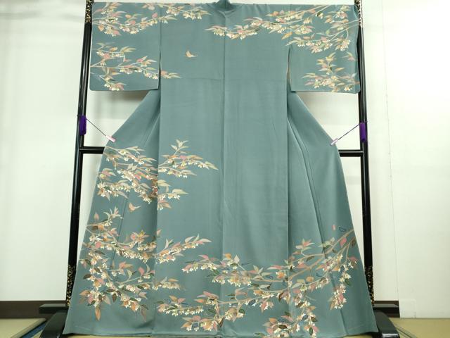 平和屋本店■極上 本加賀友禅作家 松島仁司 訪問着 枝花に小鳥 薄花色地 逸品 DZAA9243kh5|平和屋