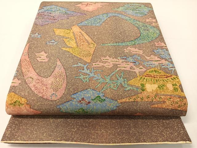 長閑やかさ屋御召しもの●発祥地大島紬 全通柄袋帯 絵描き物 松皮菱見晴らし文 正絹 珠玉 CABG1889vp