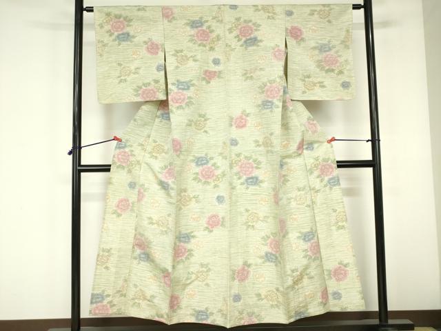 長閑やかさ屋お召しもの▽御前上等な紬 単衣 名取り草 正絹 珠玉 DABF3335op