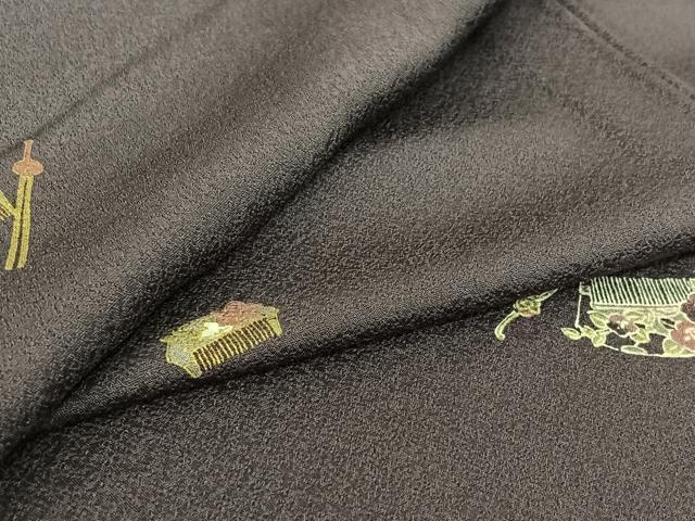 平和屋着物▽上質な小紋　単衣　櫛　簪　金彩　正絹　逸品　AABI5062jh｜平和屋