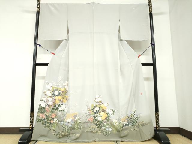 平和屋着物●十日町友禅作家　阿部佳雪　色留袖　流水双鶴草花文　暈し染め　ますいわ屋扱い　正絹　逸品　DABC2944ud｜平和屋