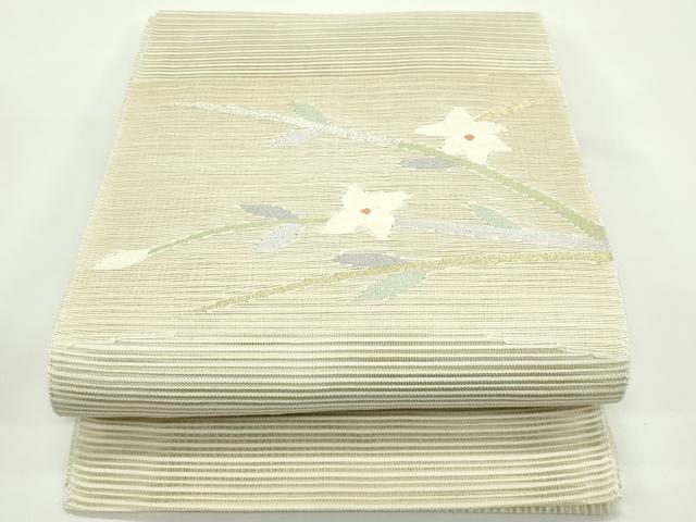 長閑やかさ屋お召しもの＊夏物 八寸名古屋帯 絽綴れ 顕花植物文 現ナマ糸 正絹 珠玉 CABG7583rv