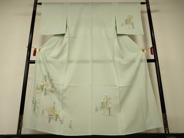 長閑やかさ屋お召しもの＊夏物 短い訪問着 絽 水筋花鳥文 正絹 珠玉 AABI0640jd 着物-和服