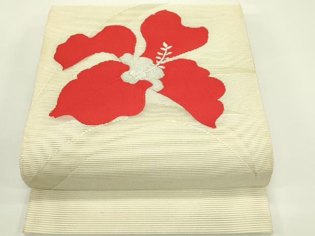 長閑やかさ屋御召しもの＊夏物 八寸名古屋帯 絽綴れ 顕花植物文 銀糸 正絹 珠玉 CABG7590rv