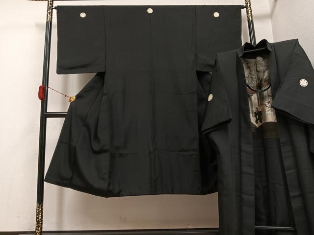 長閑やかさ屋御召しもの●成人男性 黒紋付・羽織書き割り 正絹 珠玉 AABH0452ph