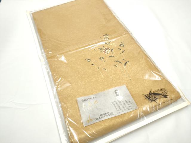 長閑やかさ屋御召しもの●染織絵描き 染織建築家 大島明 膜鳴楽器柄袋帯 枝花文 金彩 正絹 珠玉 CABE4445hy