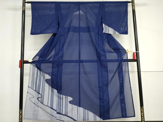 長閑やかさ屋御召しもの＊夏物 短い訪問着 絽 鹿の子麻の葉文様 洗える御召しもの AABI9755cs