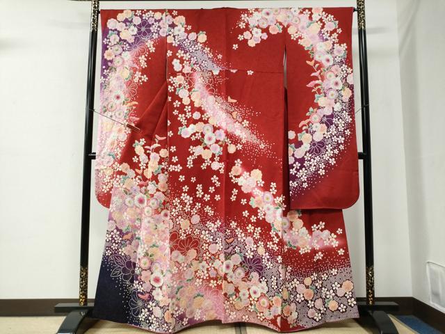 長閑やかさ屋御召しもの●晴れ晴れしい振袖 絵描き物 辻が花 暈し染め 金通し地 正絹 珠玉 CABE2271yc