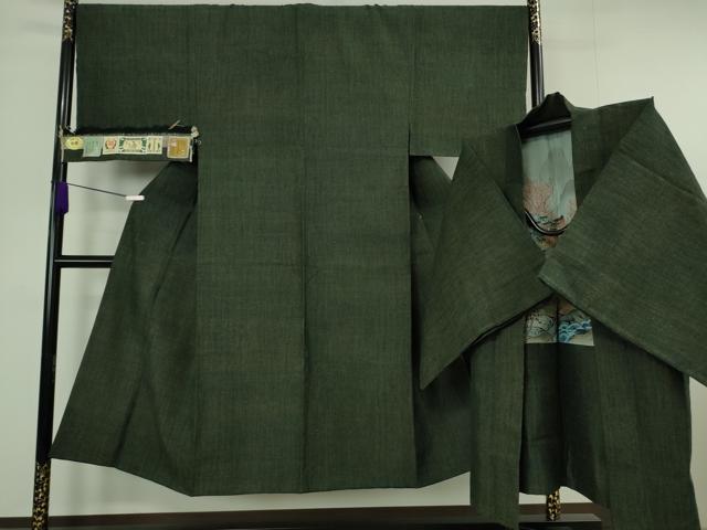 長閑やかさ屋中央局●御前上等 成人男性 発祥地結城紬 意味有りげ無形文化財 杢 合奏団 長羽織 黒緑であること 珠玉 DZAB7227kh6