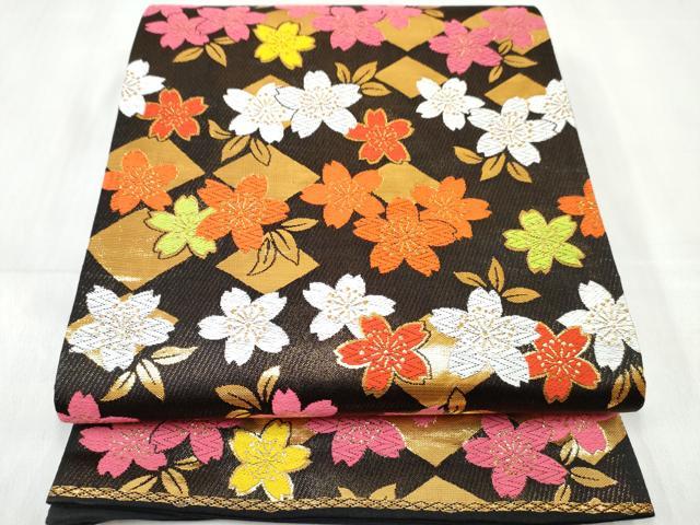 長閑やかさ屋御召しもの[]うしろ帯 赤ちゃん 全通柄袋帯 桜尽くし 黒地 金糸 珠玉 DABE7406ma