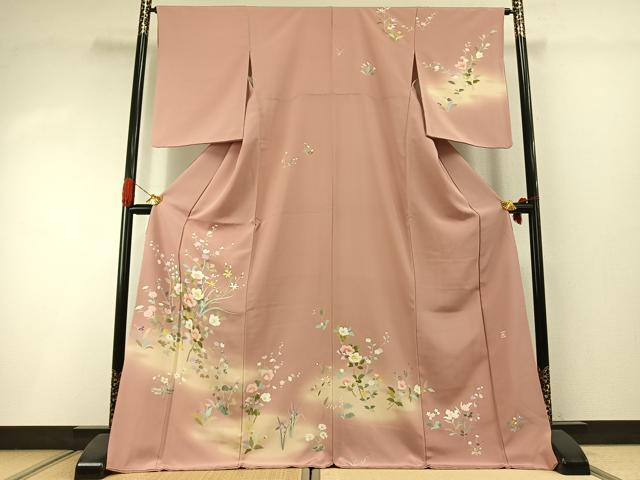 平和屋着物●訪問着　友禅　作家物　枝花文　暈し染め　ロング丈　正絹　逸品　未使用　AABI1600fy｜平和屋