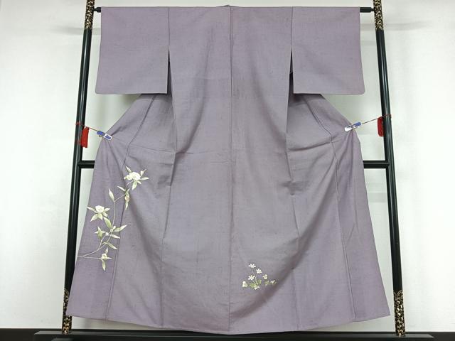 長閑やかさ屋御召しもの▽色留短い訪問着 単衣 紬地 顕花植物文 正絹 珠玉 AABH8680jh
