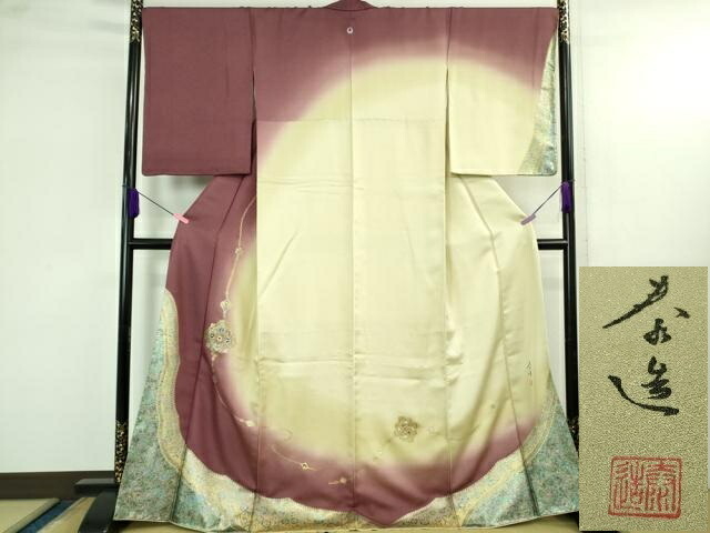 長閑やかさ屋中央局●飛び切り 螺鈿絵描き ありがた味泰造 短い訪問着 螺鈿 パール 辰砂織 花菱 暈し染め 金彩 銀通し地 反端付き添い人 珠玉 DZAB4128kh6