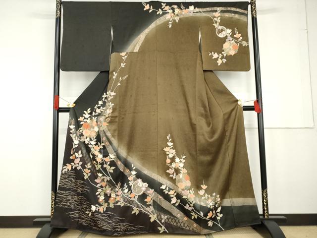 長閑やかさ屋お召しもの●短い訪問着 枝花丸文 暈し染め 正絹 珠玉 AABG2779cs
