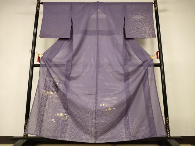 長閑やかさ屋御召しもの＊夏物 短い訪問着 絽 団扇箔散らし広告文 現ナマ彩 洗える御召しもの AABI9869jd