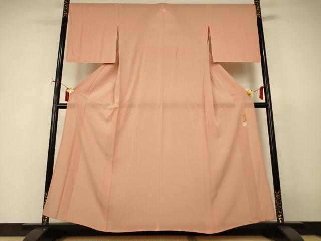 長閑やかさ屋御召しもの＊夏物 本加賀友禅絵書き 梶山伸 色無地 絽縮緬 折り目正しい柿色 正絹 珠玉 AABJ2408jd