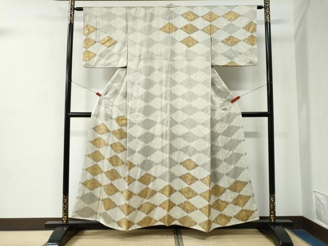 平和屋着物●訪問着　絞り　刺繍　菱草花文　金彩　正絹　逸品　CABE2351yc｜平和屋