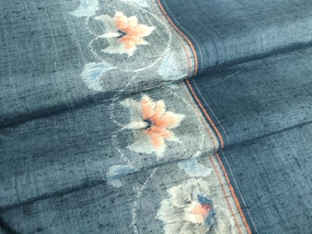 平和屋着物▽上質な紬 単衣 色無地 紺鼠色 正絹 逸品 AABC0494fy