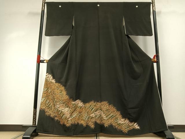 平和屋着物●豪華黒留袖 駒刺繍 笹竹文 金彩 正絹 逸品 AABH5100fy