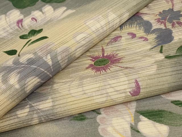 長閑やかさ屋御召しもの＊夏物 小紋 変わり絽 顕花植物文 洗える御召しもの AABJ2418jd